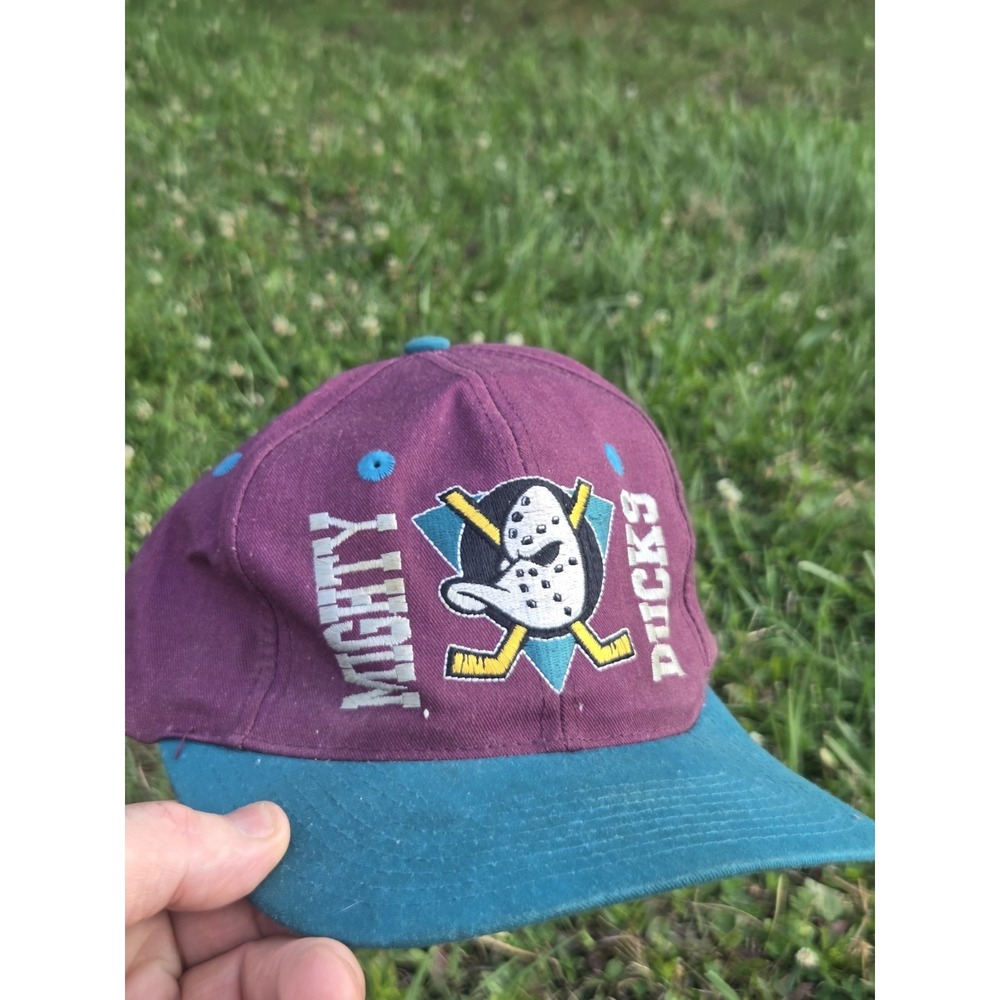 Vintage Anaheim Mighty Ducks Snapback Hat Cap Blockhead Logo Retro Official NHL